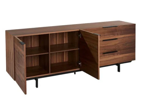 Buffetkast Tayron - 2 Deuren En 3 Laden - Mdf En Metalen Poten - Kleur: Walnoot