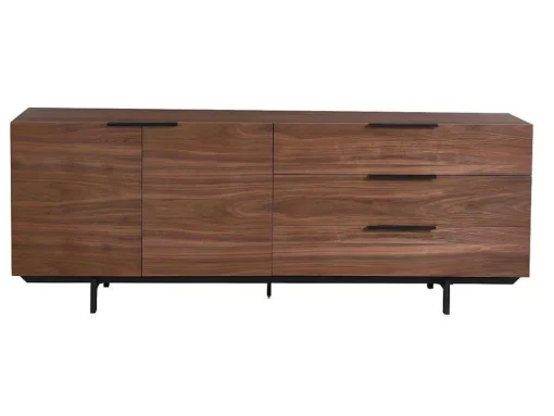 Buffetkast Tayron - 2 Deuren En 3 Laden - Mdf En Metalen Poten - Kleur: Walnoot