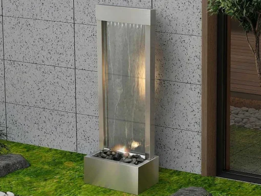 Buitenfontein Van Roestvrij Staal En Glas Met Ledverlichting - H108 Cm - Zilverkleurig - Panga