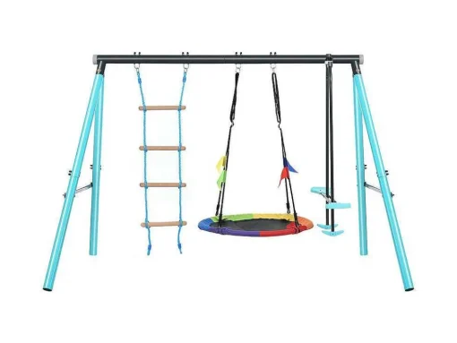 Buitenspellen Metalen Frame - In Hoogte Verstelbare Schommel- En Klimladder - Geschikt Voor Kinderen Vanaf 3 Jaar - Blauw