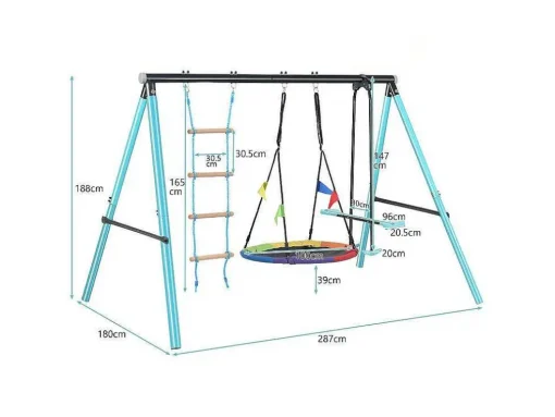 Buitenspellen Metalen Frame - In Hoogte Verstelbare Schommel- En Klimladder - Geschikt Voor Kinderen Vanaf 3 Jaar - Blauw