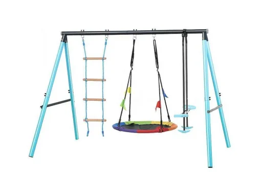 Buitenspellen Metalen Frame - In Hoogte Verstelbare Schommel- En Klimladder - Geschikt Voor Kinderen Vanaf 3 Jaar - Blauw