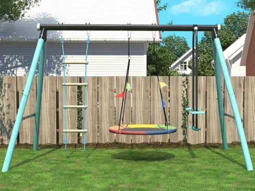 Buitenspellen Metalen Frame - In Hoogte Verstelbare Schommel- En Klimladder - Geschikt Voor Kinderen Vanaf 3 Jaar - Blauw