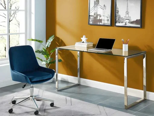 Bureau Freya - Gehard Glas En Verchroomd Metaal
