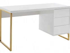 Bureau Met 3 Lades - Gelakt Mdf En Metaal - Wit En Goudkleurig - Timfia Van Pascal Morabito