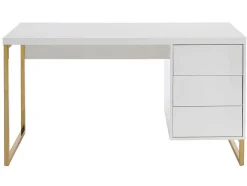 Bureau Met 3 Lades - Gelakt Mdf En Metaal - Wit En Goudkleurig - Timfia Van Pascal Morabito