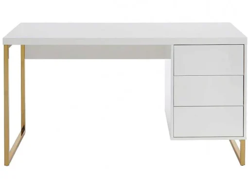 Bureau Met 3 Lades - Gelakt Mdf En Metaal - Wit En Goudkleurig - Timfia Van Pascal Morabito