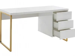 Bureau Met 3 Lades - Gelakt Mdf En Metaal - Wit En Goudkleurig - Timfia Van Pascal Morabito