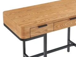 Bureau Met 3 Lades - Mdf En Metaal - Naturel En Goudkleurig - Lisela