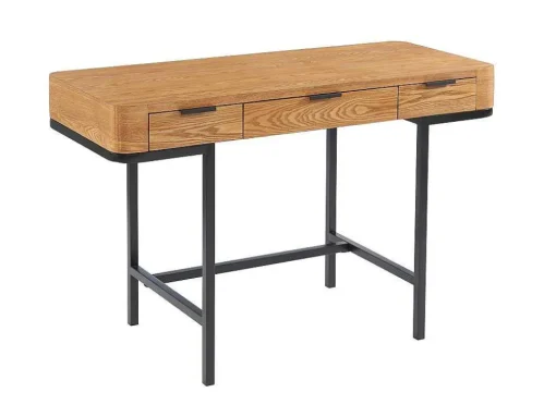 Bureau Met 3 Lades - Mdf En Metaal - Naturel En Goudkleurig - Lisela