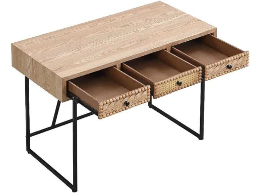 Bureau Met 3 Lades - Mdf En Metaal - Kleuren: Naturel En Zwart - Akivi