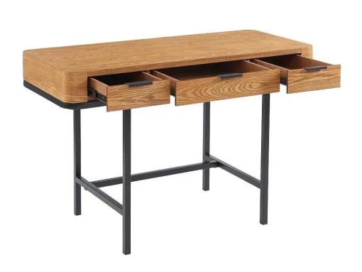 Bureau Met 3 Lades - Mdf En Metaal - Naturel En Goudkleurig - Lisela