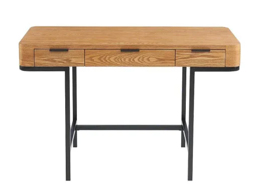 Bureau Met 3 Lades - Mdf En Metaal - Naturel En Goudkleurig - Lisela