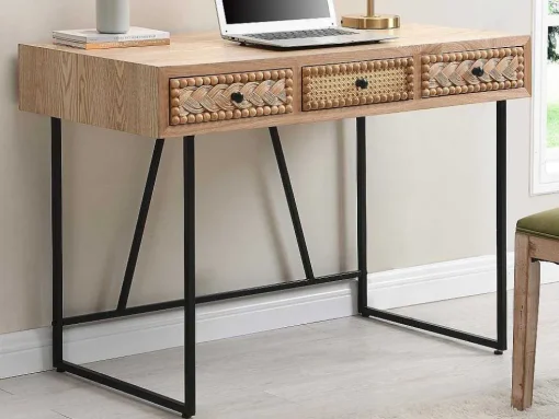 Bureau Met 3 Lades - Mdf En Metaal - Kleuren: Naturel En Zwart - Akivi