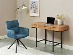 Bureau Met 3 Lades - Mdf En Metaal - Naturel En Goudkleurig - Lisela