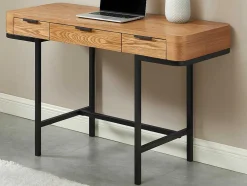 Bureau Met 3 Lades - Mdf En Metaal - Naturel En Goudkleurig - Lisela