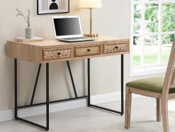 Bureau Met 3 Lades - Mdf En Metaal - Kleuren: Naturel En Zwart - Akivi