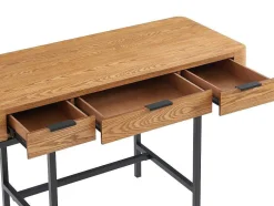 Bureau Met 3 Lades - Mdf En Metaal - Naturel En Goudkleurig - Lisela