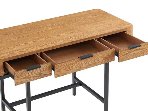 Bureau Met 3 Lades - Mdf En Metaal - Naturel En Goudkleurig - Lisela