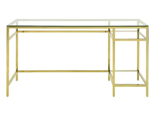 Bureau Met 2 Rekken - Gehard Glas En Staal - Goudkleurig - Tizio - Van Pascal Morabito