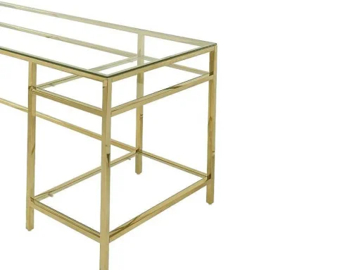 Bureau Met 2 Rekken - Gehard Glas En Staal - Goudkleurig - Tizio - Van Pascal Morabito