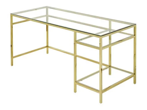 Bureau Met 2 Rekken - Gehard Glas En Staal - Goudkleurig - Tizio - Van Pascal Morabito
