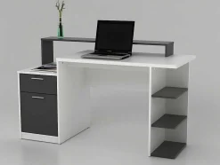 Bureau Met Opbergruimte Zacharie - Wit En Eik