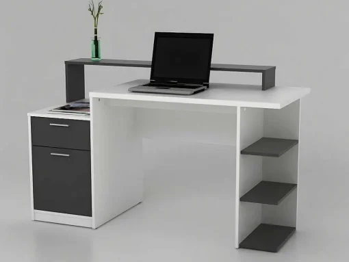 Bureau Met Opbergruimte Zacharie - Wit En Eik