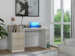 Bureau Met Opbergruimte Zacharie - Wit En Eik