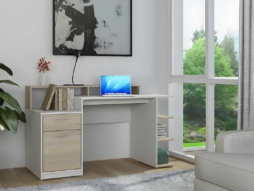 Bureau Met Opbergruimte Zacharie - Wit En Eik