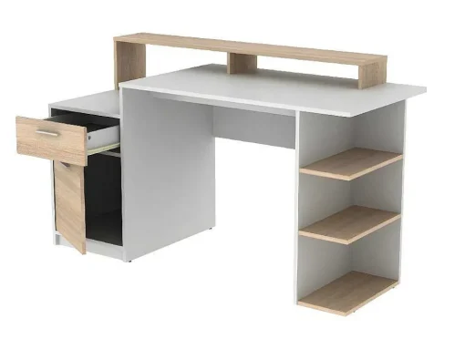 Bureau Met Opbergruimte Zacharie - Wit En Eik