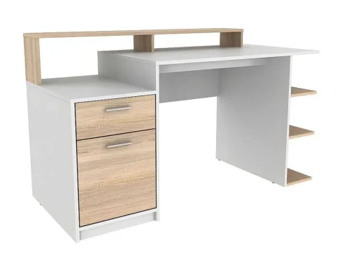 Bureau Met Opbergruimte Zacharie - Wit En Eik