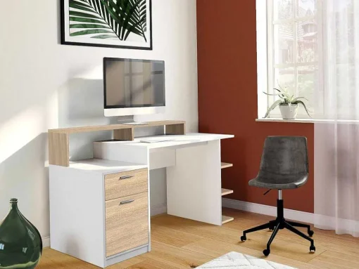 Bureau Met Opbergruimte Zacharie - Wit En Eik