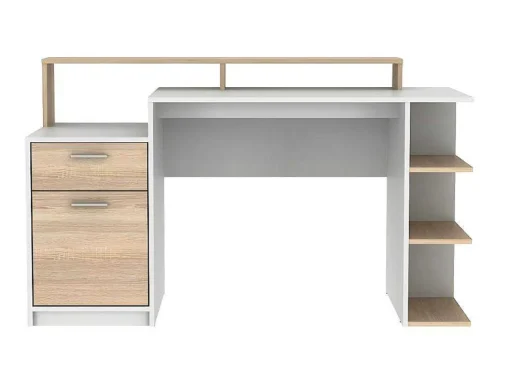 Bureau Met Opbergruimte Zacharie - Wit En Eik