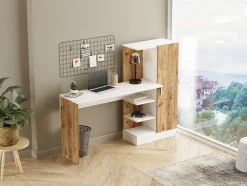 Bureau Met Opbergruimtes - Naturel En Wit - Milaria