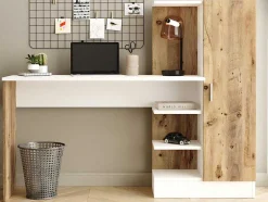 Bureau Met Opbergruimtes - Naturel En Wit - Milaria