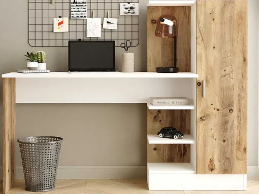 Bureau Met Opbergruimtes - Naturel En Wit - Milaria