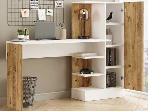Bureau Met Opbergruimtes - Naturel En Wit - Milaria