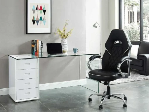 Bureau Muriel Met Opbergruimte - 4 Laden - Gehard Glas & Mdf