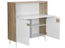 Bureaukast Met 3 Deuren - Mdf En Metaal - Naturel En Wit - Derelis