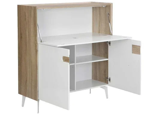 Bureaukast Met 3 Deuren - Mdf En Metaal - Naturel En Wit - Derelis