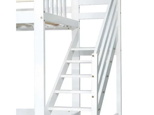 Cabine Stapelbed 90X200Cm - Massief Grenen - Met Trap En Glijbaan - Wit