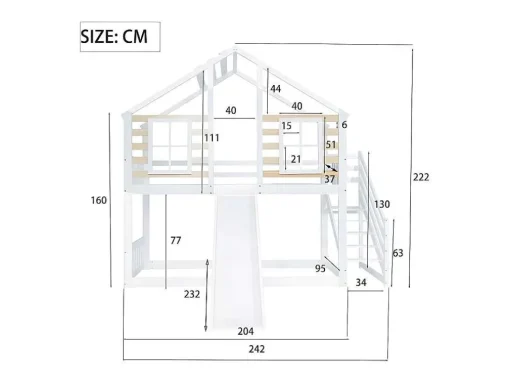 Cabine Stapelbed 90X200Cm - Massief Grenen - Met Trap En Glijbaan - Wit
