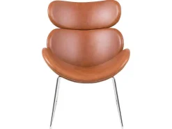 Cazy Fauteuil Kunstleer Vintage Cognac Bruin - Chromen Onderstel.
