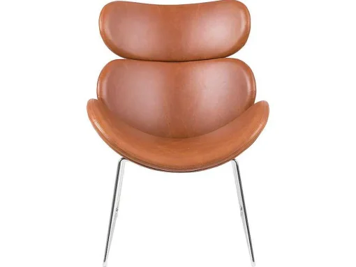 Cazy Fauteuil Kunstleer Vintage Cognac Bruin - Chromen Onderstel.