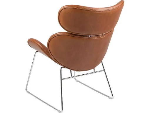 Cazy Fauteuil Kunstleer Vintage Cognac Bruin - Chromen Onderstel.