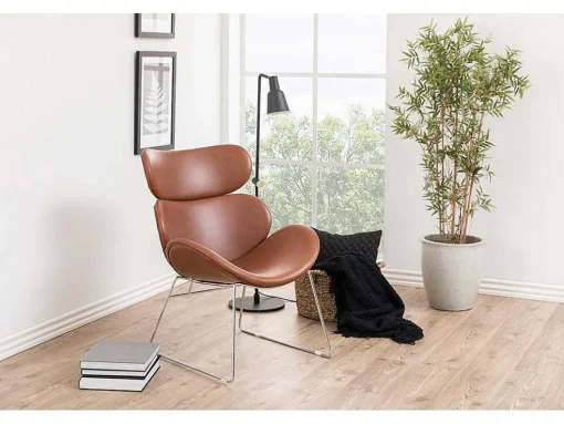 Cazy Fauteuil Kunstleer Vintage Cognac Bruin - Chromen Onderstel.