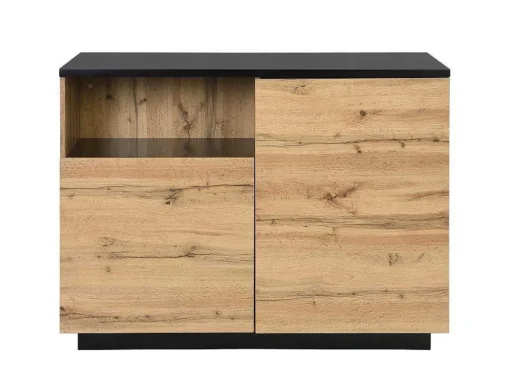 Centraal Keukeneiland Met 2 Deuren En 1 Nis Van Mdf - Naturel En Zwart - Corelina