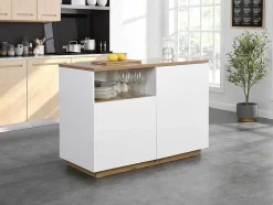 Centraal Keukeneiland Met 2 Deuren En 1 Nis Van Mdf - Naturel En Wit - Corelina