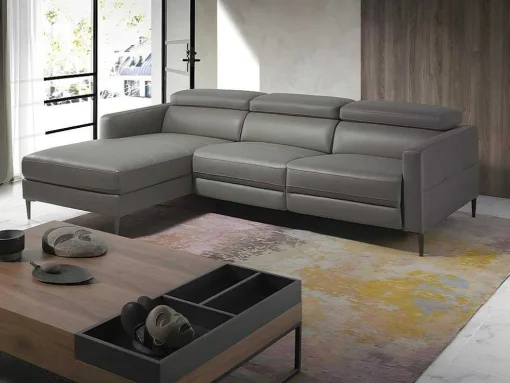 Chaise Longue Bank In Donkergrijs Leer Met Relaxmechanisme 6125 Angel Cerda